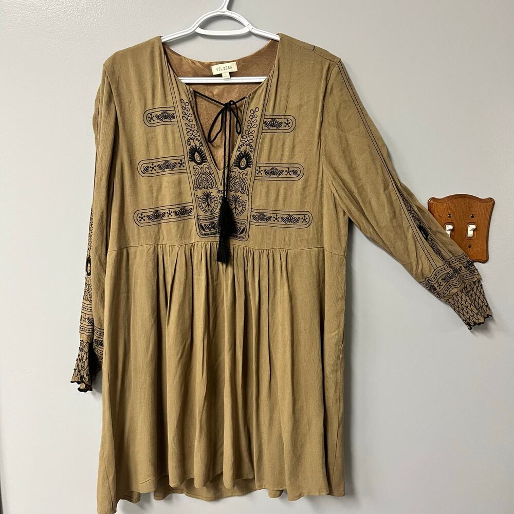 embroidered bohemian tunic mini dress pockets lined tassels sz lg fest renfaire